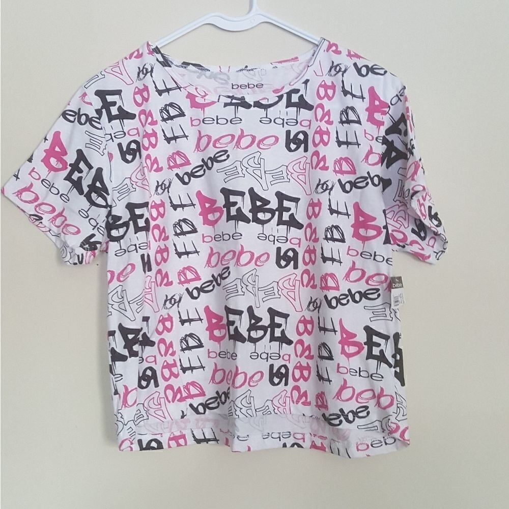 Bebe‎ Black Pink White Thin Lightweight Tshirt Size Large New with tags